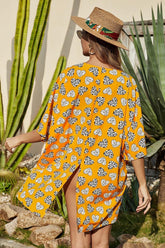 Cache-maillot à motif floral fendu